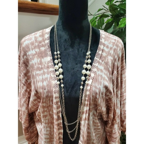 Tiare Hawii Women's Pink Kimono Sleeve Open Front Ruffle Cardigan One Size - Picture 2 of 10